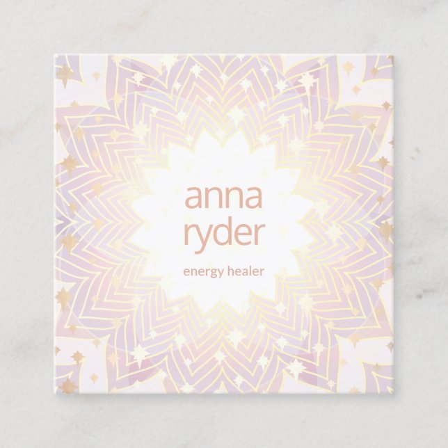 Tarjeta De Visita Cuadrada Whimsical Cosmic Stars Mandala Energy Healer (Anverso)
