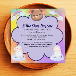 Tarjeta De Visita Cuadrada Whimsical Cute Rainbow Animal Daycare Card Kids
