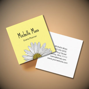 Tarjeta De Visita Cuadrada Whimsical Daisy Simple Botánico Cute Amarillo