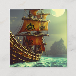 Tarjeta De Visita Cuadrada Whimsical Pirate Ship Triptych
