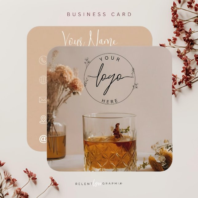 Tarjeta De Visita Cuadrada Whiskey | Boho Flowers | Estético (Subido por el creador)