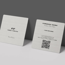 Tarjeta De Visita Cuadrada White Burlap Linen QR Code Business Card