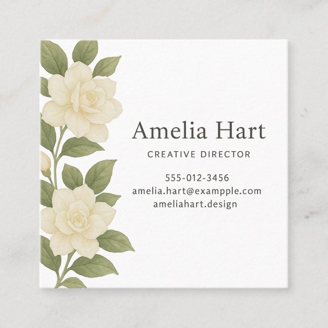 Tarjeta De Visita Cuadrada White Floral Business Card (Anverso)