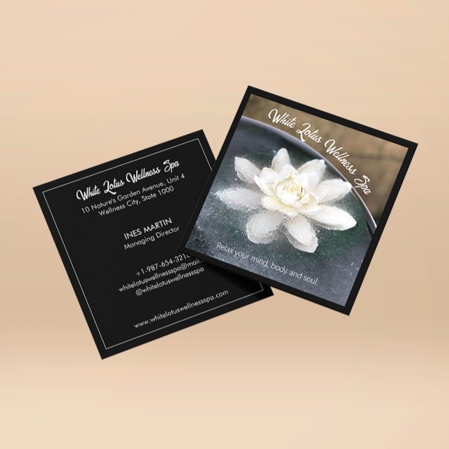 Tarjeta De Visita Cuadrada White Lotus en Water Wellness Spa Black (Subido por el creador)