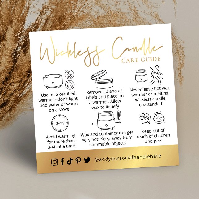 Tarjeta De Visita Cuadrada Wickless Candle Gold Script Logo Lux Care Card (Subido por el creador)