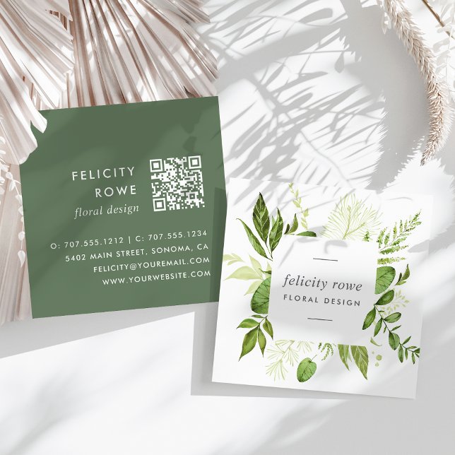 Tarjeta De Visita Cuadrada Wild Meadow | Código QR del marco botánico (Subido por el creador)
