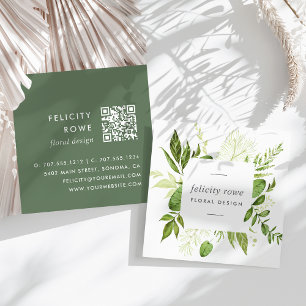 Tarjeta De Visita Cuadrada Wild Meadow   Código QR del marco botánico