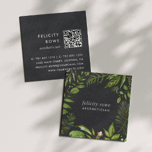 Tarjeta De Visita Cuadrada Wild Meadow   Código QR del marco botánico negro