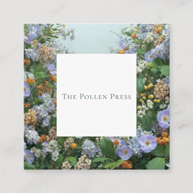 Tarjeta De Visita Cuadrada Wildflower Bohemian Square Frame Rustic Floral (Anverso)