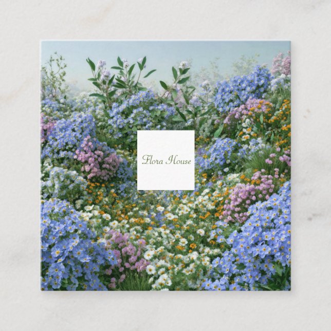 Tarjeta De Visita Cuadrada Wildflower Meadow Square Frame Bohemian (Anverso)