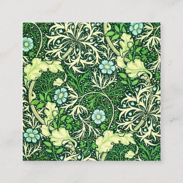 Tarjeta De Visita Cuadrada William Morris - Green Seaweed Pattern (Anverso)