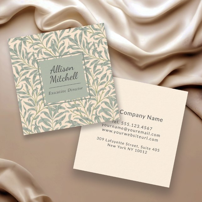 Tarjeta De Visita Cuadrada William Morris Willow Bough Elegant Botanical (Subido por el creador)