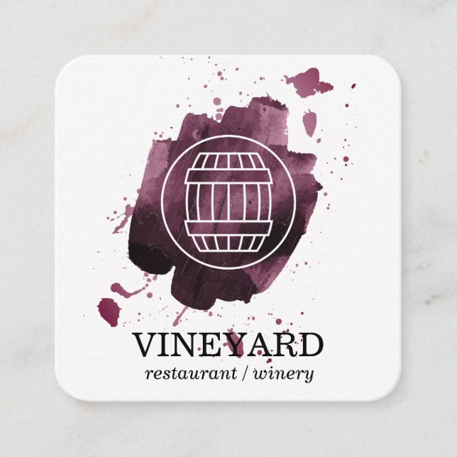 Tarjeta De Visita Cuadrada Wine Barrel | Pincel artístico | Viñedo (Anverso)