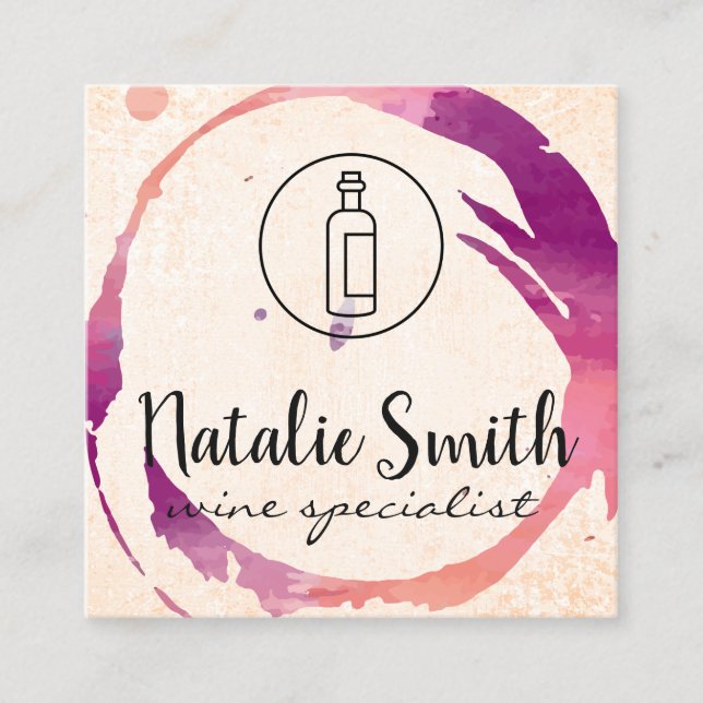 Tarjeta De Visita Cuadrada Wine Stain (botella de vino) (Anverso)