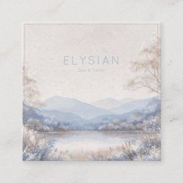 Tarjeta De Visita Cuadrada Winter Landscape Gold Frame Frosted Blue Floral