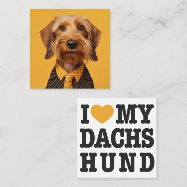 Tarjeta De Visita Cuadrada Wire Haired Dachshung En Amarillo (Anverso / Reverso)