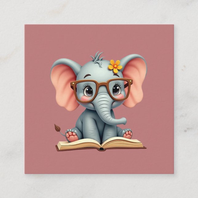 Tarjeta De Visita Cuadrada Wise Baby Elephant (Anverso)