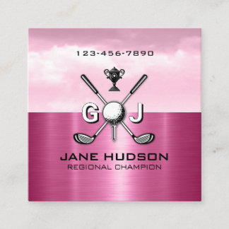 Tarjeta De Visita Cuadrada Women Golfer Elegant Monogram Design