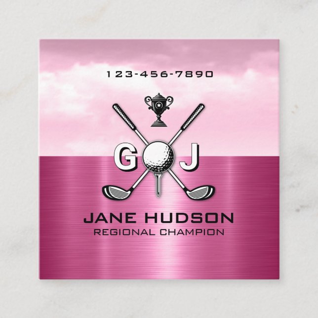 Tarjeta De Visita Cuadrada Women Golfer Elegant Monogram Design (Anverso)