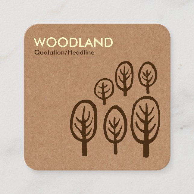Tarjeta De Visita Cuadrada Woodland - Crema + Marrón oscuro en caja de cartón (Anverso)