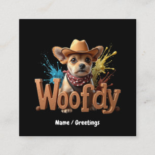 Tarjeta De Visita Cuadrada Woofdy Divertido Vaquero Perro en Texas