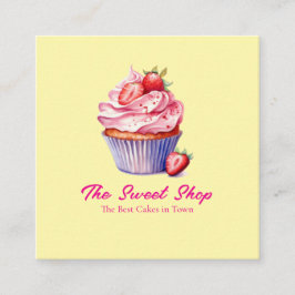 Tarjeta De Visita Cuadrada Yellow Cupcake Bakery Card | Editable Logo