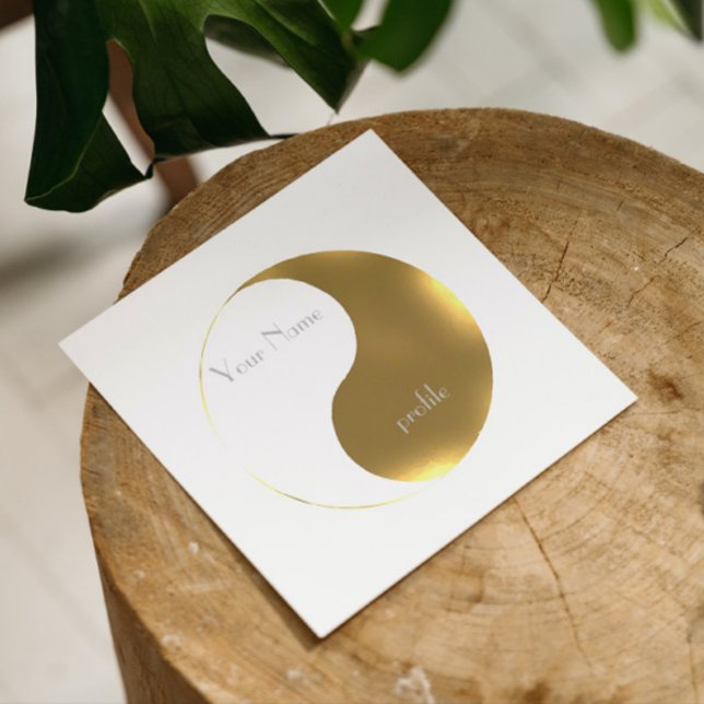Tarjeta De Visita Cuadrada Yin yang dorada y blanca grunge (Subido por el creador)