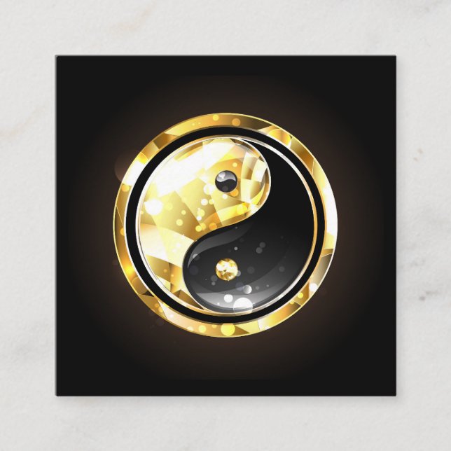 Tarjeta De Visita Cuadrada Yin Yang dorado en negro (Anverso)