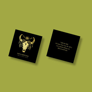 Tarjeta De Visita Cuadrada Yoga Animal Skull Mystical Oye Black And Gold