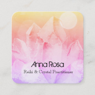 Tarjeta De Visita Cuadrada Yoga cristalina principal del curador de Reiki de
