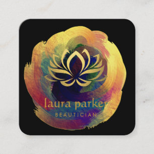 Tarjeta De Visita Cuadrada Yoga curativa del logotipo del arte del oro de la