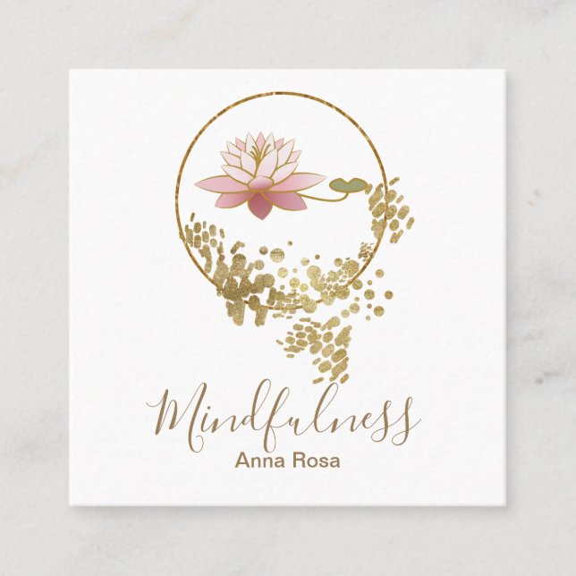 Tarjeta De Visita Cuadrada Yoga del Mindfulness de Lotus del purpurina del (Anverso)