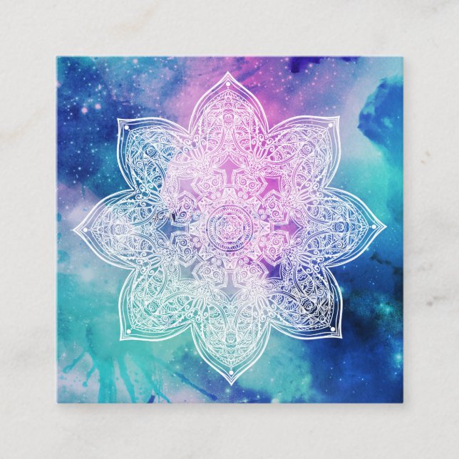 Tarjeta De Visita Cuadrada *~* Yoga Healer Mandala Universo Nebuala Celeste (Anverso)