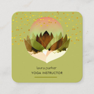 Tarjeta De Visita Cuadrada Yoga Meditación Flor de Loto Lima Verde Masaje 
