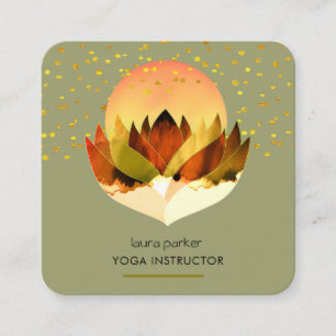 Tarjeta De Visita Cuadrada Yoga Meditación Green Lime Lotus Masaje de Flores