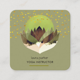Tarjeta De Visita Cuadrada Yoga Meditación Green Lime Lotus Masaje de Flores