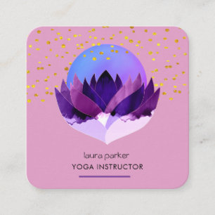 Tarjeta De Visita Cuadrada Yoga Meditación Masaje Purple Lotus Flor
