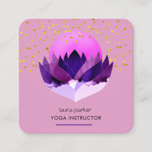 Tarjeta De Visita Cuadrada Yoga Meditación Masaje Purple Lotus Flor