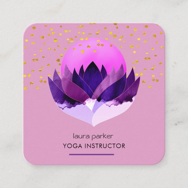 Tarjeta De Visita Cuadrada Yoga Meditación Masaje Purple Lotus Flor (Anverso)