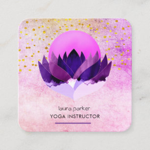 Tarjeta De Visita Cuadrada Yoga Meditación Masaje Purple Lotus Flor