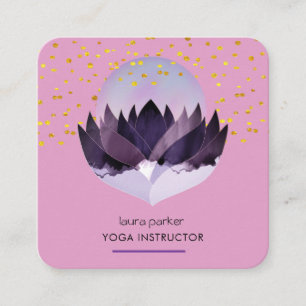 Tarjeta De Visita Cuadrada Yoga Meditación Masaje Purple Lotus Flor