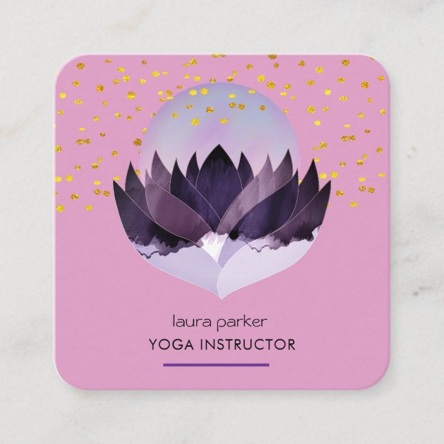 Tarjeta De Visita Cuadrada Yoga Meditación Masaje Purple Lotus Flor (Anverso)