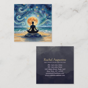 Tarjeta De Visita Cuadrada Yoga Meditación Noche Estrellada Cielo Luna Playa 