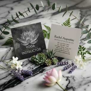 Tarjeta De Visita Cuadrada YOGA Meditación Reiki Instructor Black White Lotus