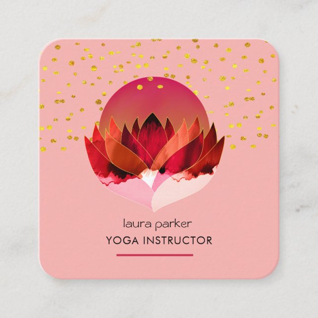 Tarjeta De Visita Cuadrada Yoga Meditation Lotus Flower Massage Wellness (Anverso)