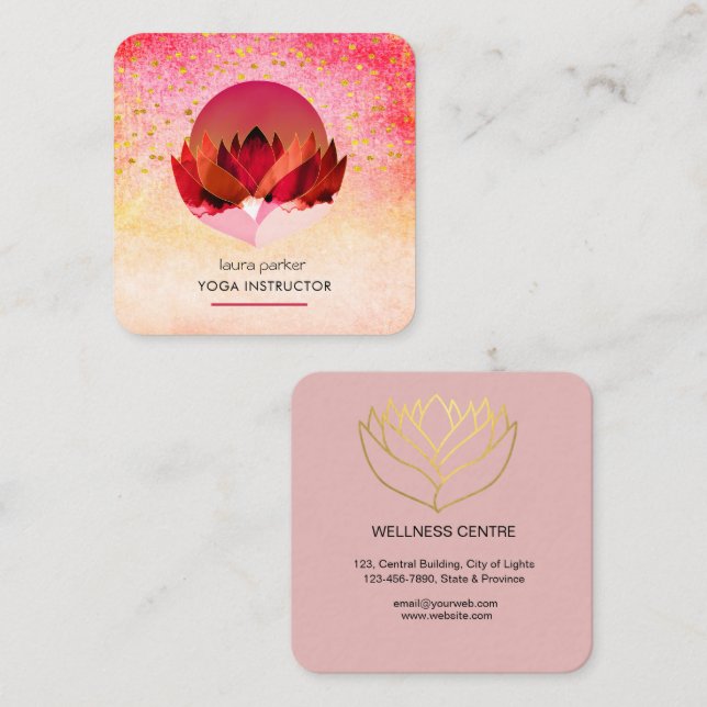 Tarjeta De Visita Cuadrada Yoga Meditation Lotus Flower Massage Wellness (Anverso / Reverso)