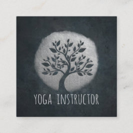 Tarjeta De Visita Cuadrada Yoga Meditation Reiki Instructor Black Silver Tree
