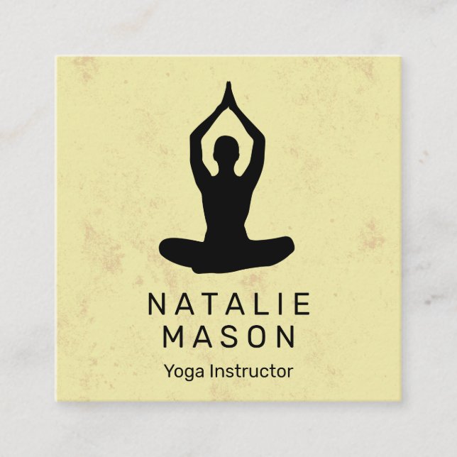 Tarjeta De Visita Cuadrada Yoga Pose | Textura amarilla (Anverso)