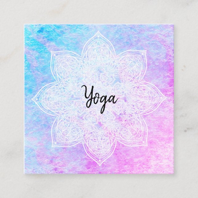 Tarjeta De Visita Cuadrada Yoga púrpura magenta de la mandala blanca del (Anverso)