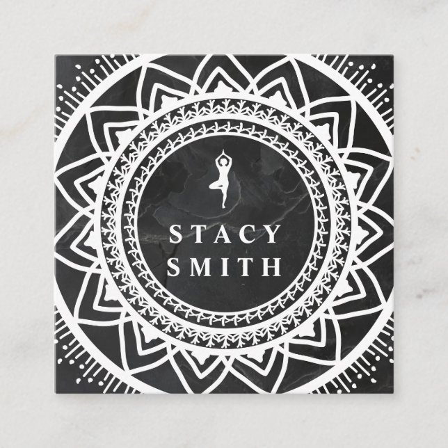 Tarjeta De Visita Cuadrada Yoga | Retirada de la meditación | Mandala (Anverso)